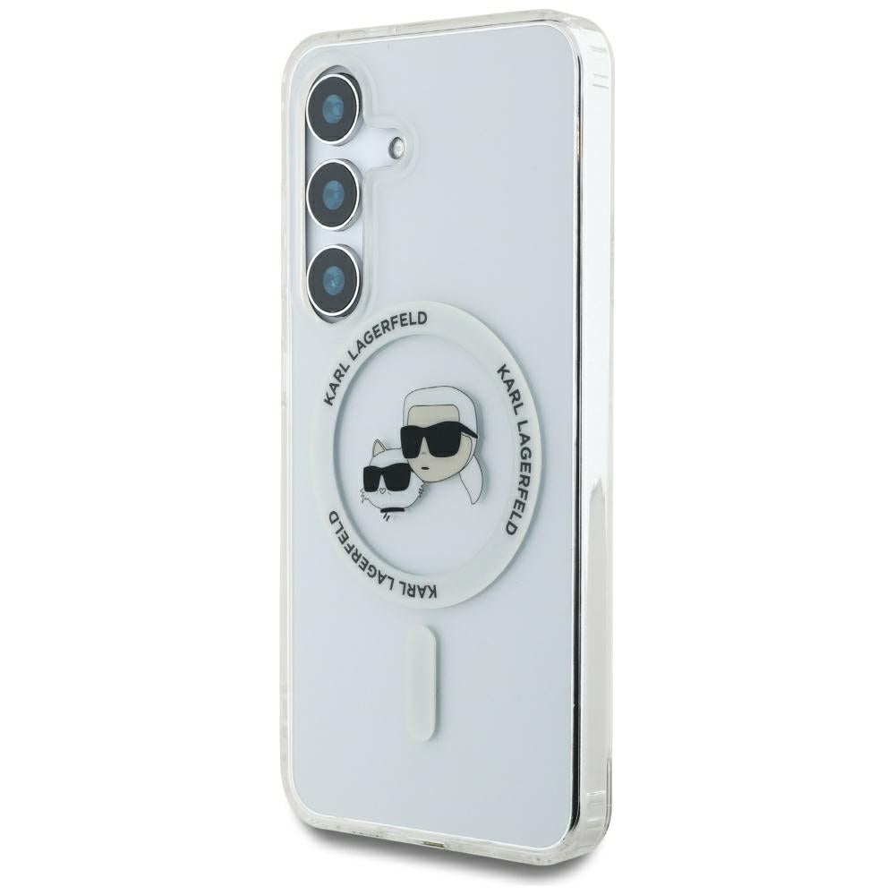 Capa MagSafe para Samsung Galaxy S25 S931, Karl Lagerfeld, IML Metal Karl & Choupette's Heads, Branca.