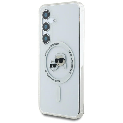 Capa MagSafe para Samsung Galaxy S25 S931, Karl Lagerfeld, IML Metal Karl & Choupette's Heads, Branca.