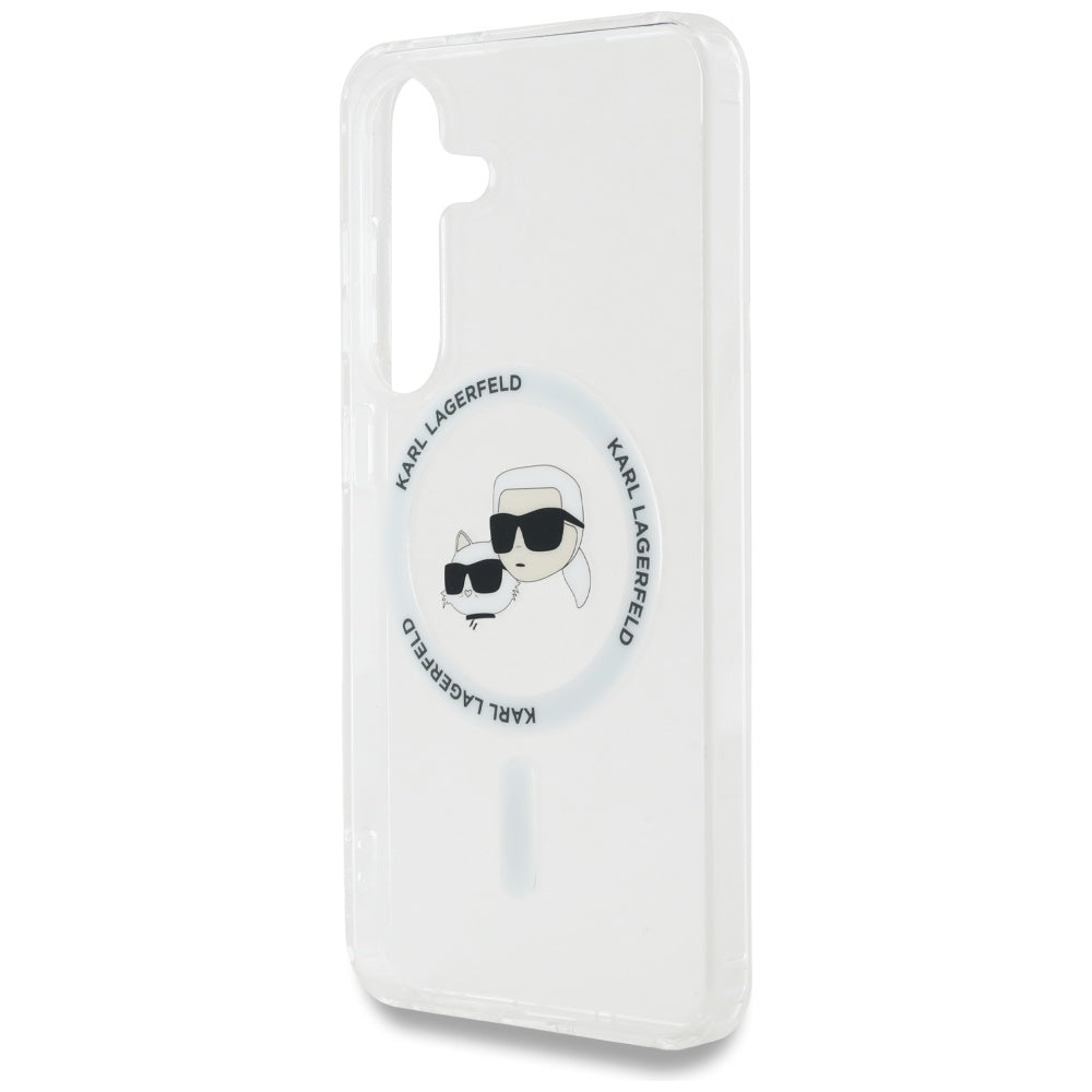 Capa MagSafe para Samsung Galaxy S25 S931, Karl Lagerfeld, IML Metal Karl & Choupette's Heads, Branca.