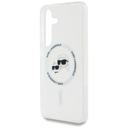 Capa MagSafe para Samsung Galaxy S25 S931, Karl Lagerfeld, IML Metal Karl & Choupette's Heads, Branca.