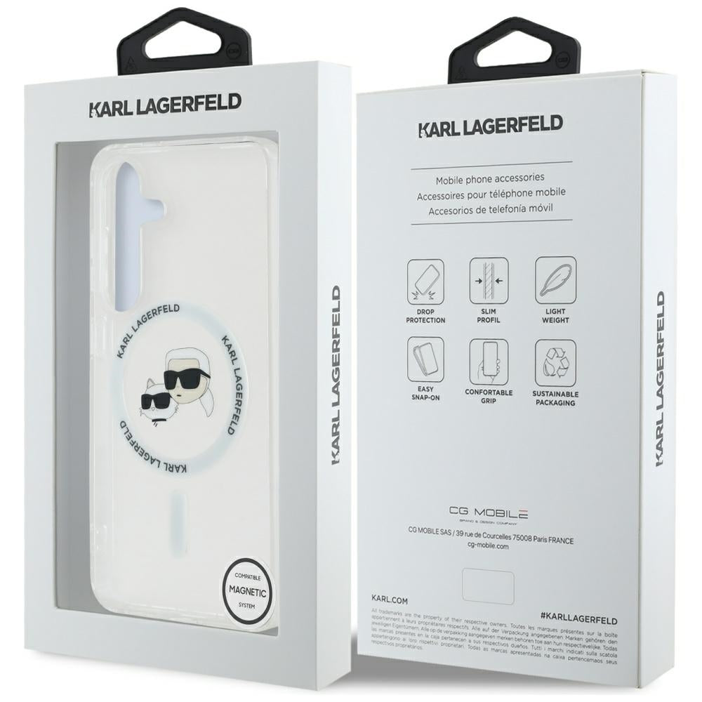 Capa MagSafe para Samsung Galaxy S25 S931, Karl Lagerfeld, IML Metal Karl & Choupette's Heads, Branca.