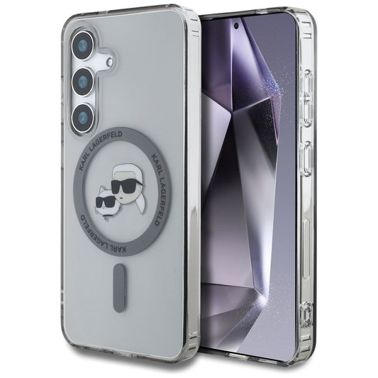 MagSafe Case for Samsung Galaxy S25 S931, Karl Lagerfeld, IML Metal Karl & Choupette's Heads, Black