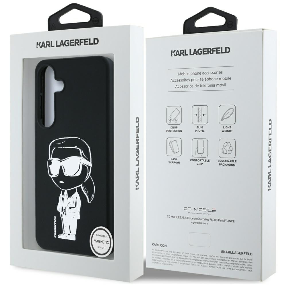 Capa MagSafe para Samsung Galaxy S25 S931, Karl Lagerfeld, Silicone Graffiti, Preta