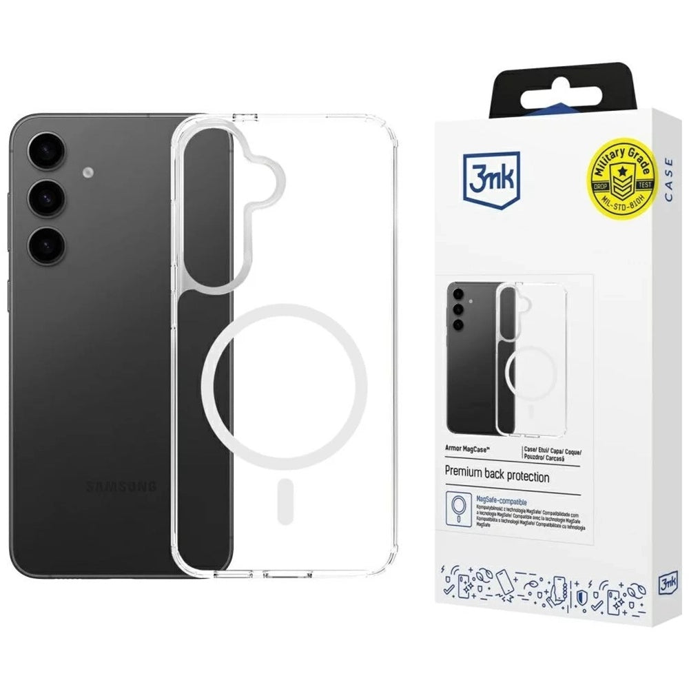 Capa MagSafe para Samsung Galaxy S25 S931 / S24 S921, 3MK, Armor MagCase, Transparente