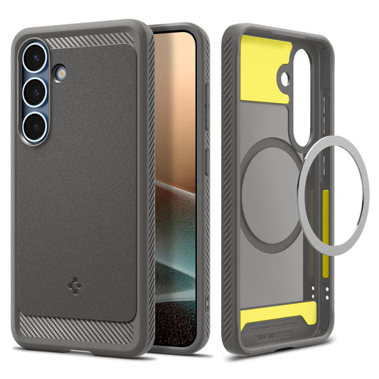Capa MagSafe para Samsung Galaxy S25 S931, Spigen, Rugged Armor, Cinza ACS08999