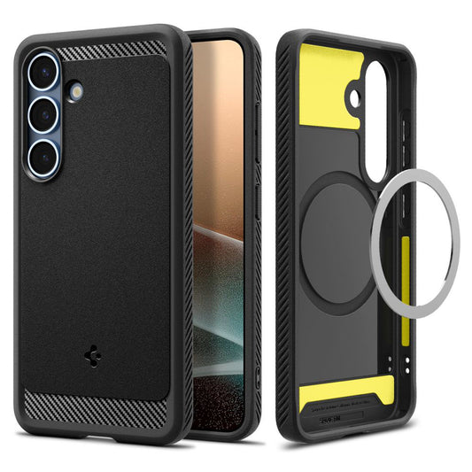 Capa MagSafe para Samsung Galaxy S25 S931, Spigen, Rugged Armor, Preto Fosco ACS08998