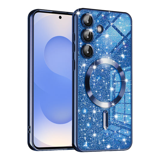 Capa MagSafe para Samsung Galaxy S25 S931, Techsuit, Luxury Glitter, Azul Escuro