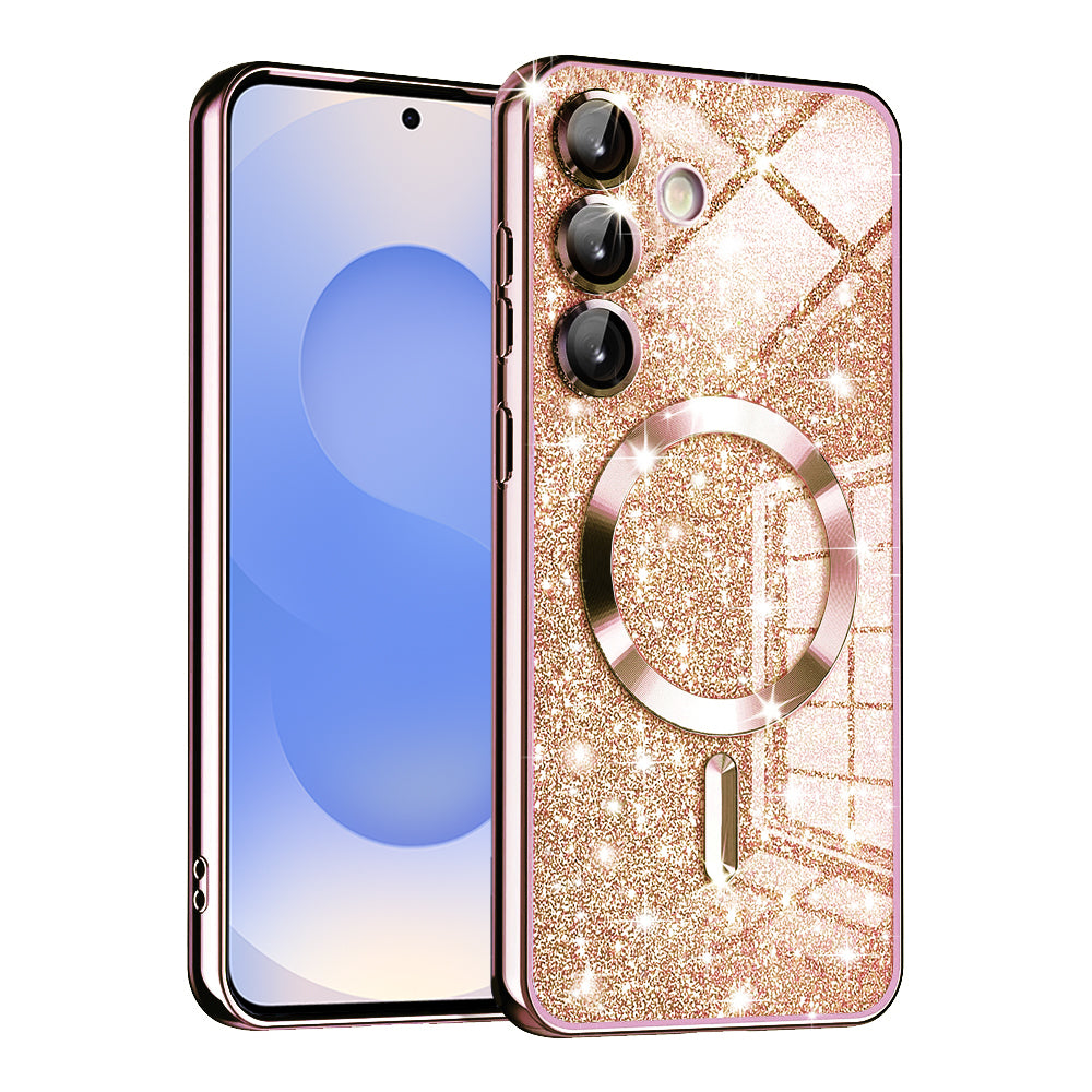 Capa MagSafe para Samsung Galaxy S25 S931, Techsuit, Luxury Glitter, Rosa Dourado