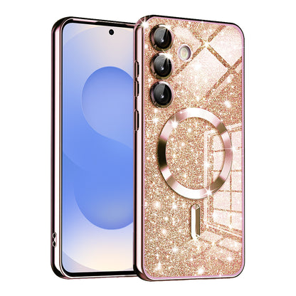 Capa MagSafe para Samsung Galaxy S25 S931, Techsuit, Luxury Glitter, Rosa Dourado
