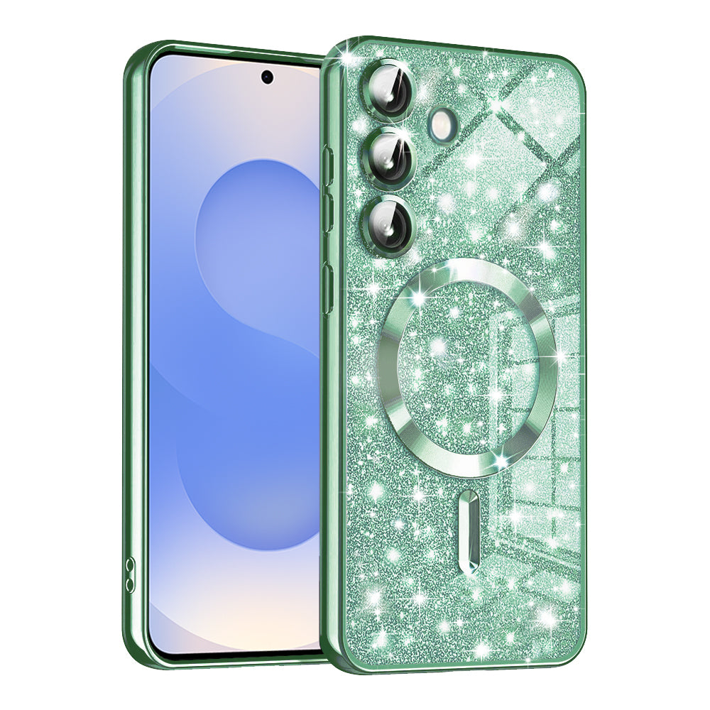Capa MagSafe para Samsung Galaxy S25 S931, Techsuit, Luxury Glitter, Verde Claro