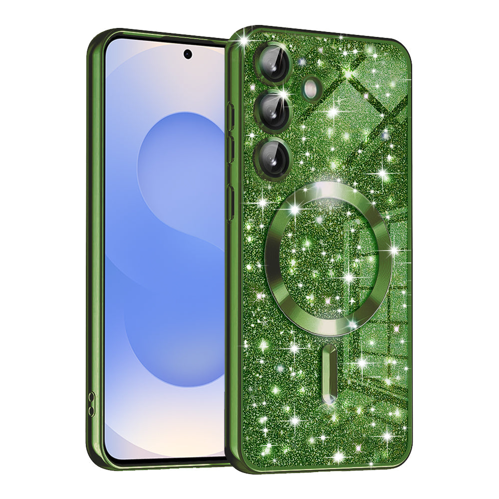 Capa MagSafe para Samsung Galaxy S25 S931, Techsuit, Luxury Glitter, Verde Escuro