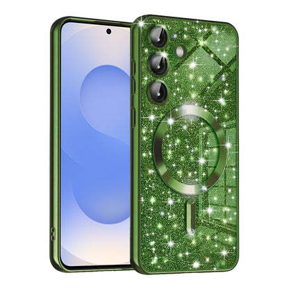Capa MagSafe para Samsung Galaxy S25 S931, Techsuit, Luxury Glitter, Verde Escuro