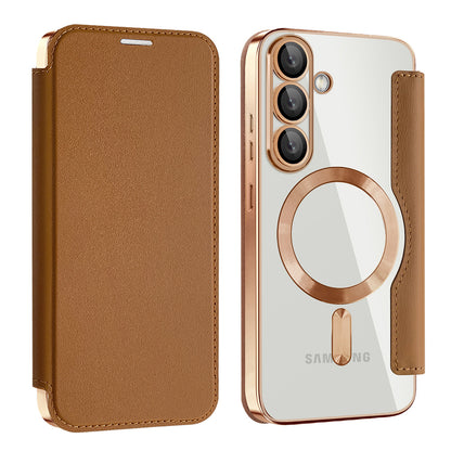 Capa MagSafe para Samsung Galaxy S25 S931, Techsuit, SmartMag Book, Castanha