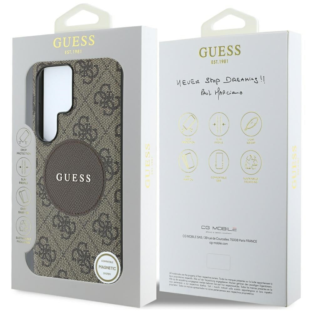 Capa MagSafe para Samsung Galaxy S25 Ultra S938, Guess, 4G Circle Classic Logo, Castanho