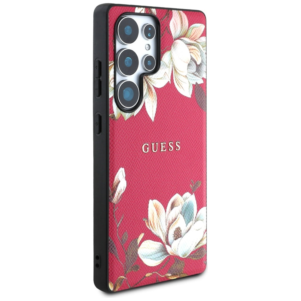 Capa MagSafe para Samsung Galaxy S25 Ultra S938, Guess, Grained Flowers, Fúcsia