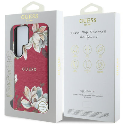 Capa MagSafe para Samsung Galaxy S25 Ultra S938, Guess, Grained Flowers, Fúcsia
