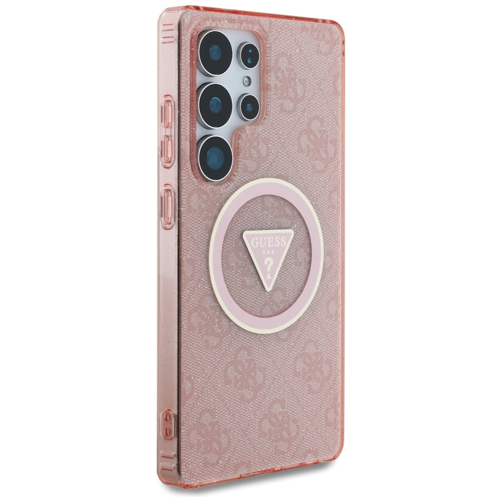 MagSafe Case for Samsung Galaxy S25 Ultra S938, Guess, IML Glitter 4G Circle Triangle, Pink