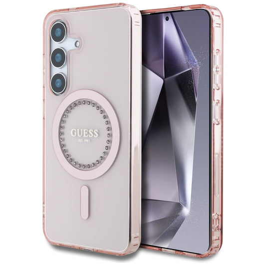 Capa MagSafe para Samsung Galaxy S25 S931, Guess, IML Rhinestone, Rosa