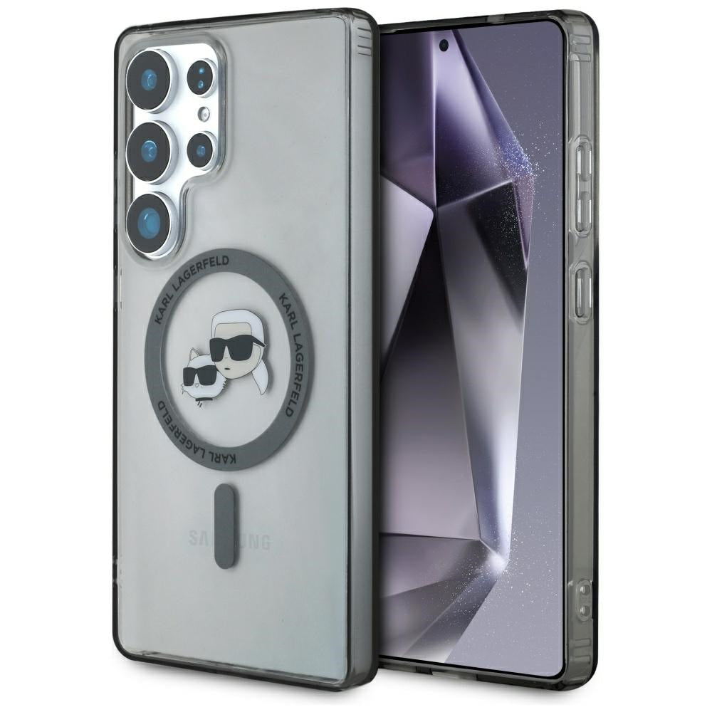 Capa MagSafe para Samsung Galaxy S25 Ultra S938, Karl Lagerfeld, IML Metal Karl & Choupette's Heads, Preta.