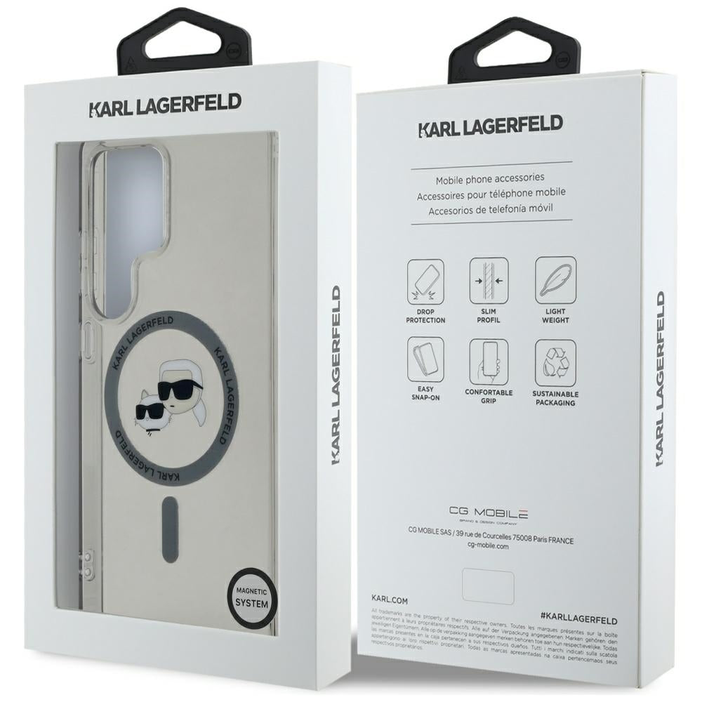 Capa MagSafe para Samsung Galaxy S25 Ultra S938, Karl Lagerfeld, IML Metal Karl & Choupette's Heads, Preta.