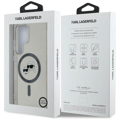 Capa MagSafe para Samsung Galaxy S25 Ultra S938, Karl Lagerfeld, IML Metal Karl & Choupette's Heads, Preta.