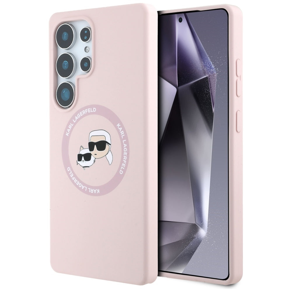 Capa MagSafe para Samsung Galaxy S25 Ultra S938, Karl Lagerfeld, Silicone Double Heads, Rosa