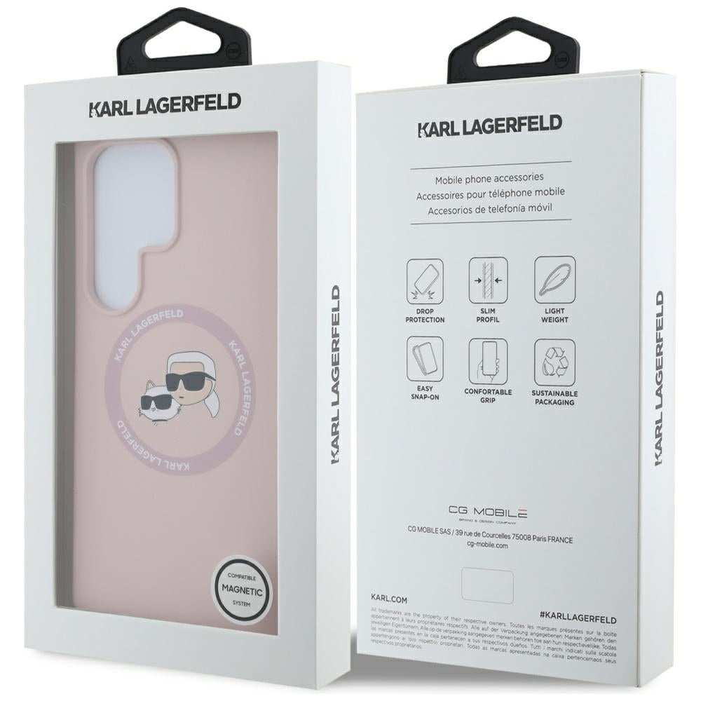 Capa MagSafe para Samsung Galaxy S25 Ultra S938, Karl Lagerfeld, Silicone Double Heads, Rosa