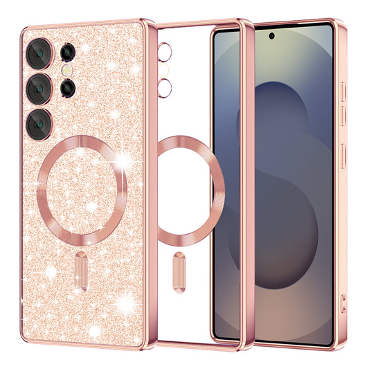 Capa MagSafe para Samsung Galaxy S25 Ultra S938, Techsuit, Luxury Glitter, Rosa Dourado