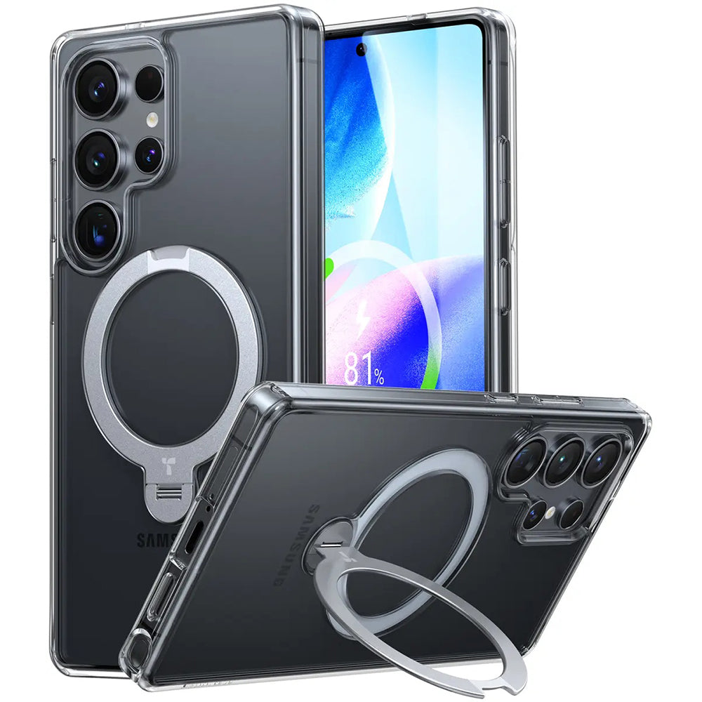 Capa MagSafe para Samsung Galaxy S25 Ultra S938, Torras, Ostand Spin, Transparente