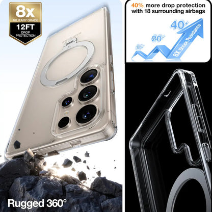 Capa MagSafe para Samsung Galaxy S25 Ultra S938, Torras, Ostand Spin, Transparente