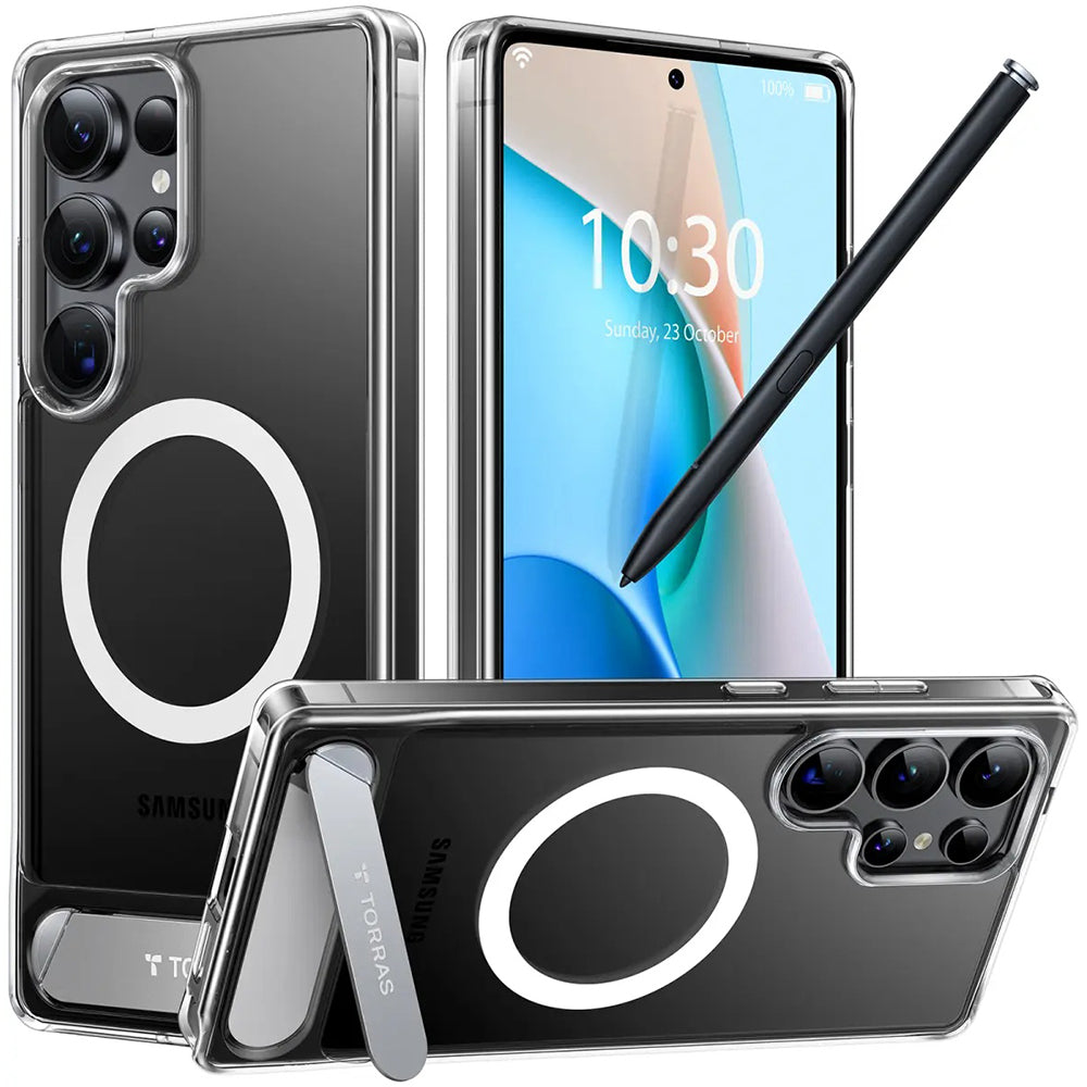 Capa MagSafe para Samsung Galaxy S25 Ultra S938, Torras, Pstand, Transparente