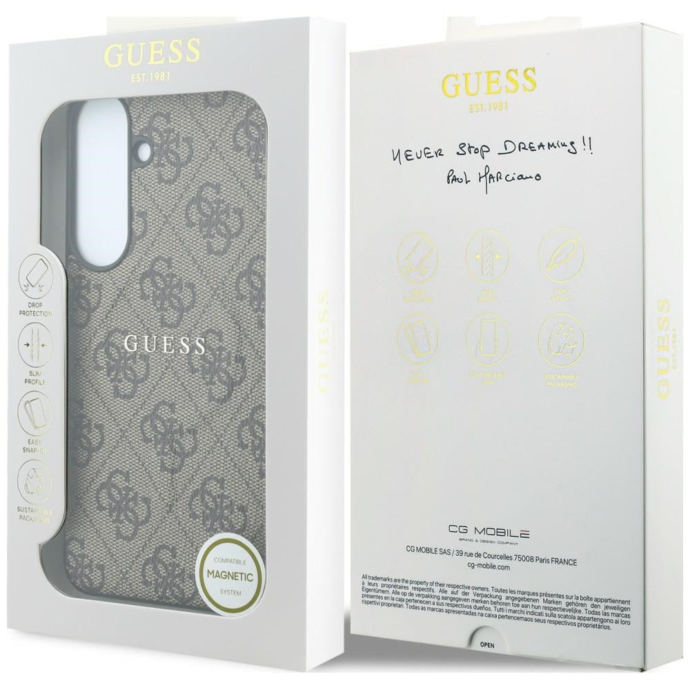 Capa MagSafe para Samsung Galaxy S26 FE S741, Guess, 4G Embossed Ring Classic Logo, Castanha