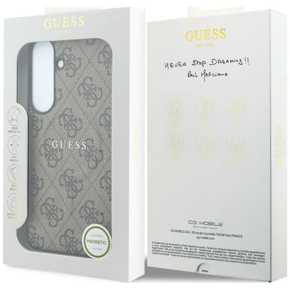 Capa MagSafe para Samsung Galaxy S26 FE S741, Guess, 4G Embossed Ring Classic Logo, Castanha