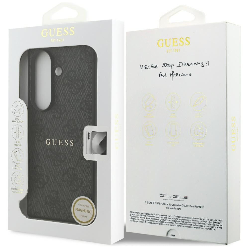 Capa MagSafe para Samsung Galaxy S26 FE S741, Guess, 4G Embossed Ring Classic Logo, Preta