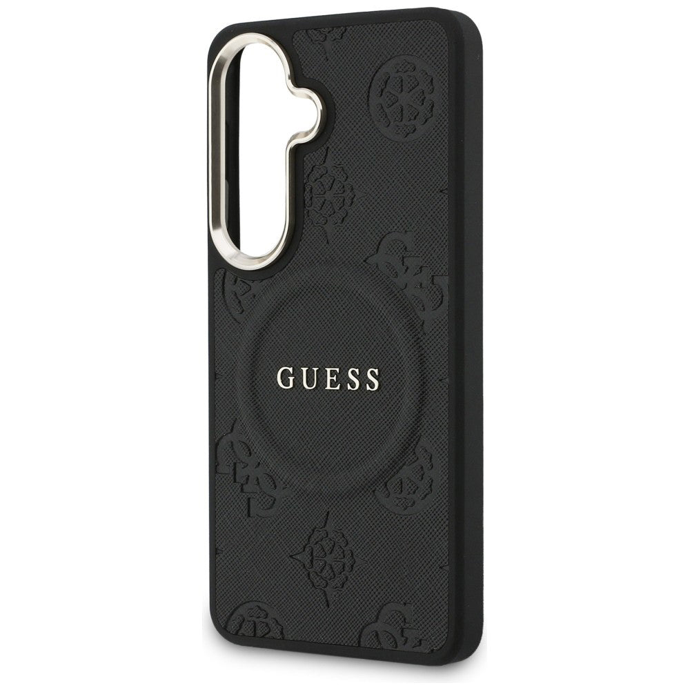 Capa MagSafe para Samsung Galaxy S26 Plus S947, GUESS, Saffiano Peony Embossed Ring, Preta