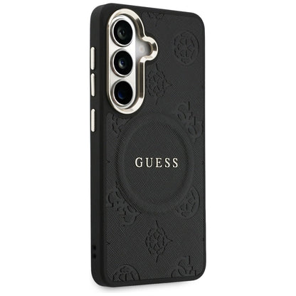 Capa MagSafe para Samsung Galaxy S26 Plus S947, GUESS, Saffiano Peony Embossed Ring, Preta