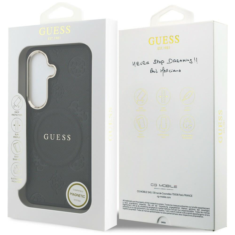 Capa MagSafe para Samsung Galaxy S26 Plus S947, GUESS, Saffiano Peony Embossed Ring, Preta