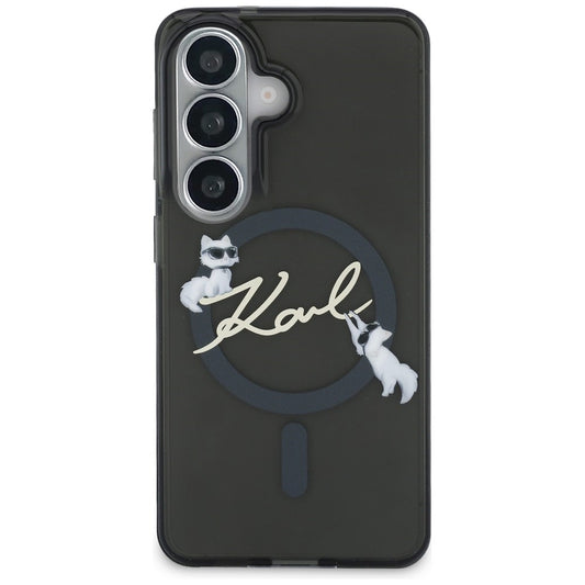 Capa MagSafe para Samsung Galaxy S26 Plus S947, Karl Lagerfeld, IML Choupette Karl Script Logo, Preta
