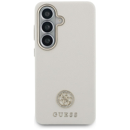 Capa MagSafe para Samsung Galaxy S26 S942, Guess, Rhinestone Round Logo, Bege