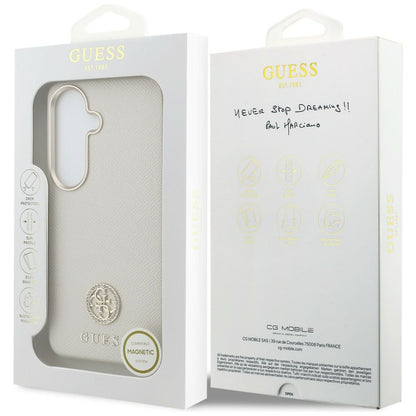 Capa MagSafe para Samsung Galaxy S26 S942, Guess, Rhinestone Round Logo, Bege