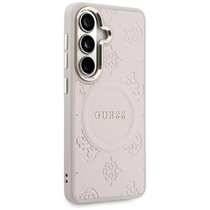 MagSafe Case for Samsung Galaxy S26 S942, Guess, Saffiano Peony Embossed Ring, Pink