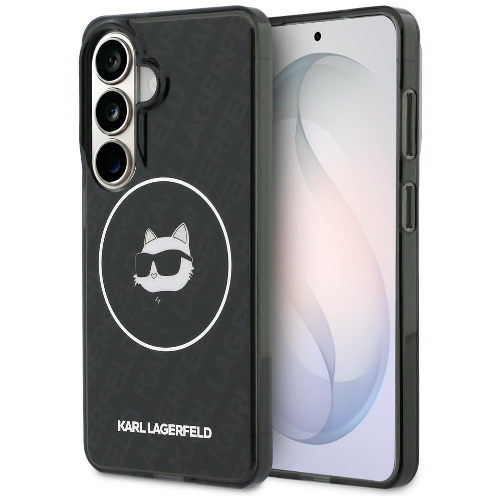 Capa MagSafe para Samsung Galaxy S26 S942, Karl Lagerfeld, IML Choupette Head on KL Repeated Logo, Preta