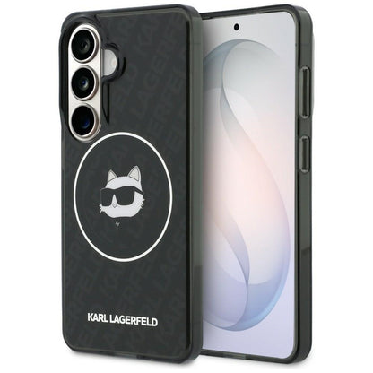Capa MagSafe para Samsung Galaxy S26 S942, Karl Lagerfeld, IML Choupette Head on KL Repeated Logo, Preta
