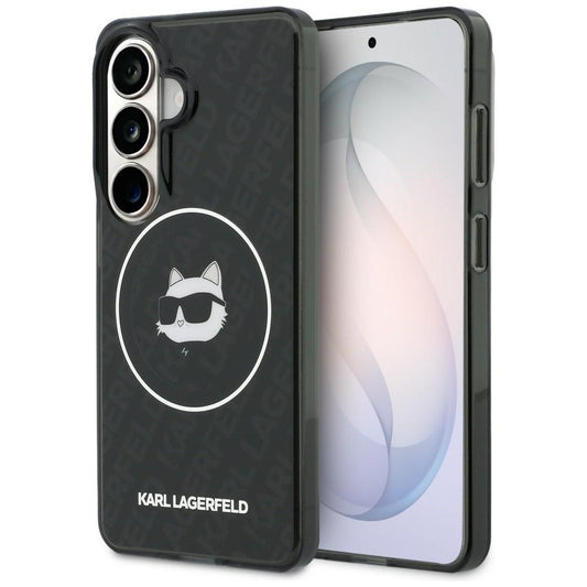 Capa MagSafe para Samsung Galaxy S26 S942, Karl Lagerfeld, IML Choupette Head on KL Repeated Logo, Preta