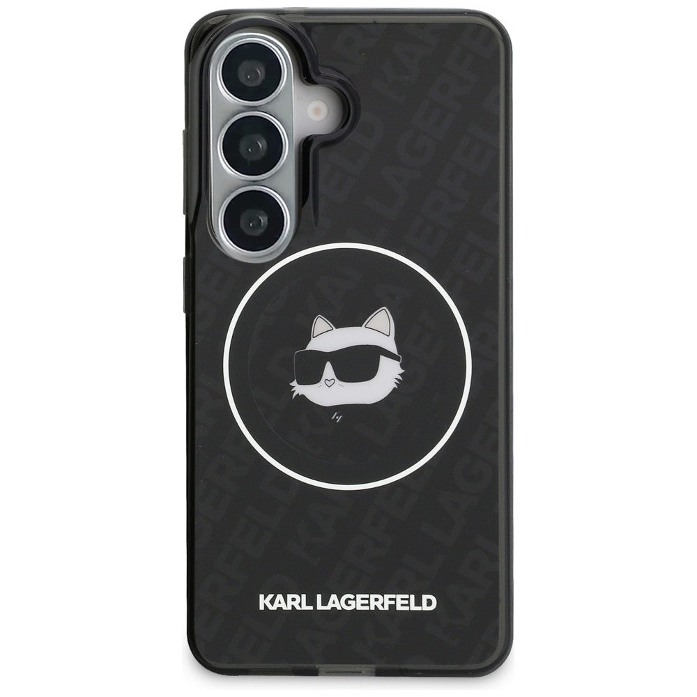 Capa MagSafe para Samsung Galaxy S26 S942, Karl Lagerfeld, IML Choupette Head on KL Repeated Logo, Preta