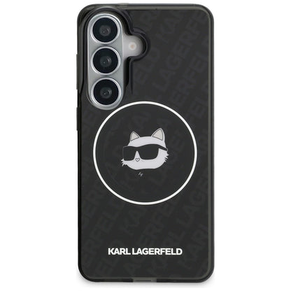 Capa MagSafe para Samsung Galaxy S26 S942, Karl Lagerfeld, IML Choupette Head on KL Repeated Logo, Preta