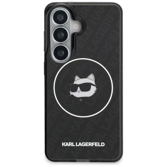 Capa MagSafe para Samsung Galaxy S26 S942, Karl Lagerfeld, IML Choupette Head on KL Repeated Logo, Preta