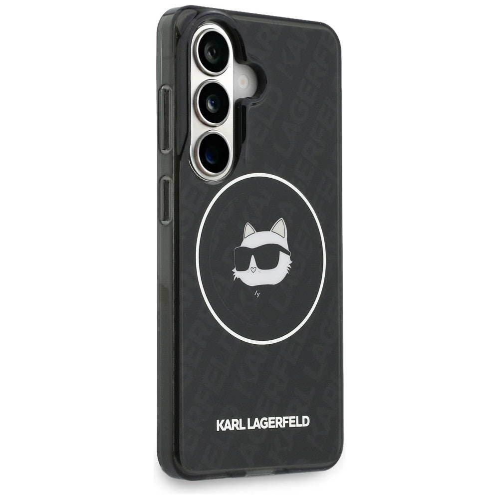 Capa MagSafe para Samsung Galaxy S26 S942, Karl Lagerfeld, IML Choupette Head on KL Repeated Logo, Preta