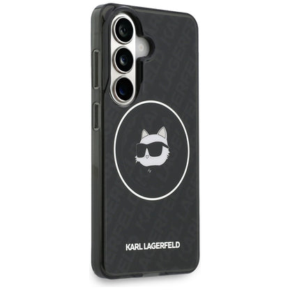 Capa MagSafe para Samsung Galaxy S26 S942, Karl Lagerfeld, IML Choupette Head on KL Repeated Logo, Preta