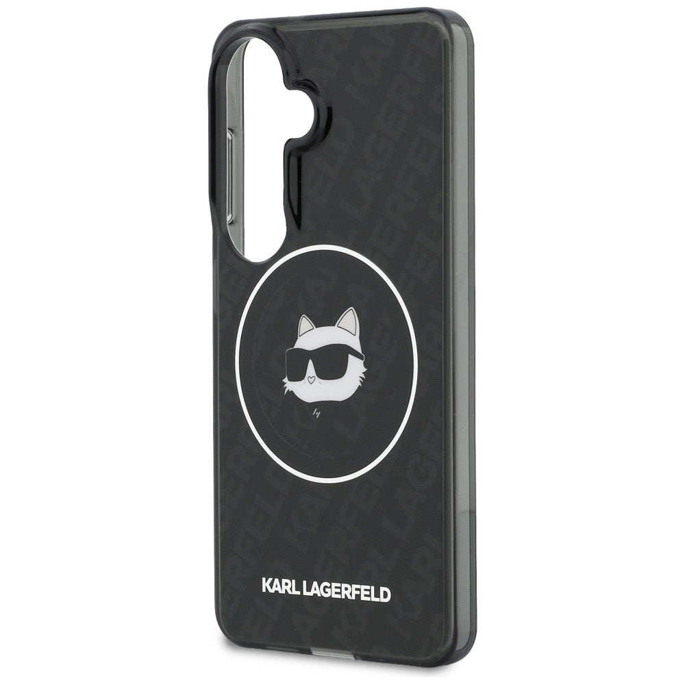 Capa MagSafe para Samsung Galaxy S26 S942, Karl Lagerfeld, IML Choupette Head on KL Repeated Logo, Preta